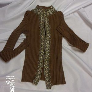 Belldini Brown Sweater with Mandarin collar, with embellishments, Size S